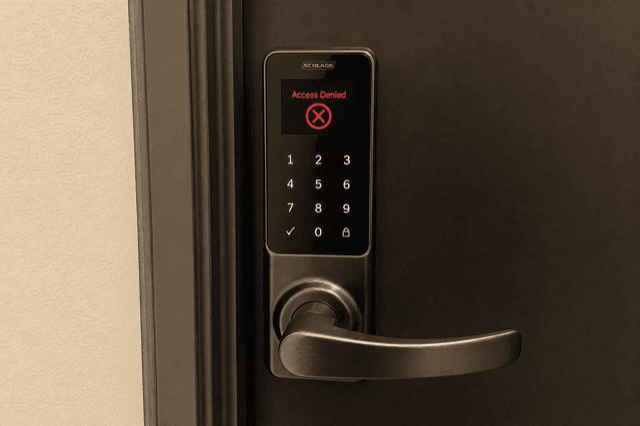 Unit entry keypad displaying an error message after a failed code entry